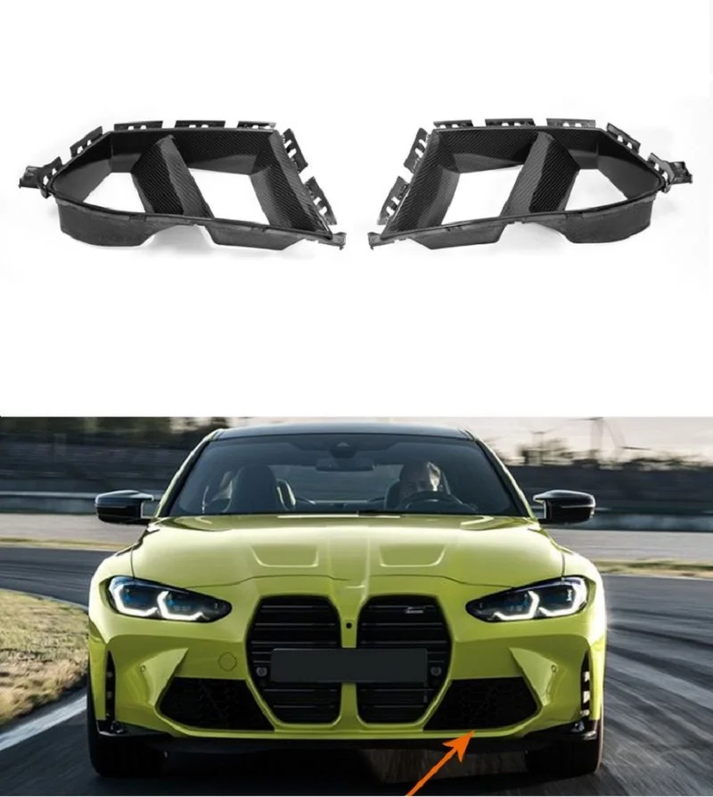 2 PCS Real Carbon Fiber Repalcement Front Bumper Air Vent Splitter Cover Fit For BMW G80 G82 G83 M3 M4 Sedan Coupe