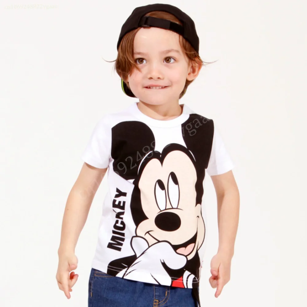 2024 Summer Mickey Mouse Minnie T Shirt Kids Men Donald Duck Daisy Clothes Short Sleeve Boys Girl Party Tee Gift Children Family