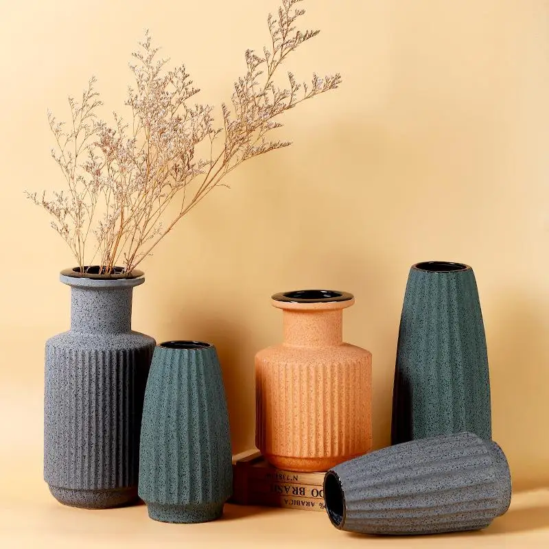 

Минималистичная креативная керамическая ваза в скандинавском ретро-стиле для домашнего декора, антикварный цементный держатель для цветов в европейском стиле с цветной глазурью для гостиной