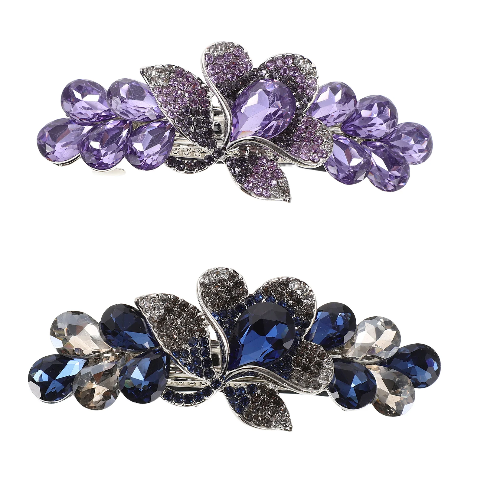 

2Pcs Rectangular Rhinestone Hair Barrettes for Women Girls Metal Spring Side Clips Bridal Wedding Prom Jeweled Crystal Hair