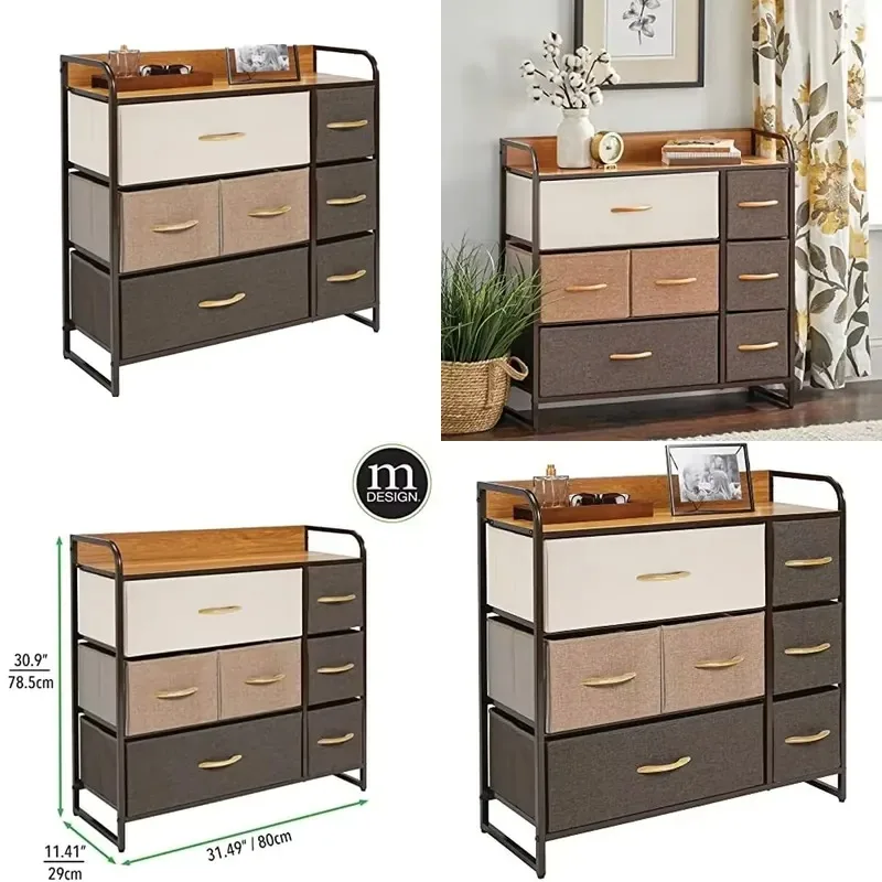 Wholesale Steel Frame Wooden Top Vertical Storage Tower 7 Foldable Removable Fabric Drawer Large Bureau Organizer