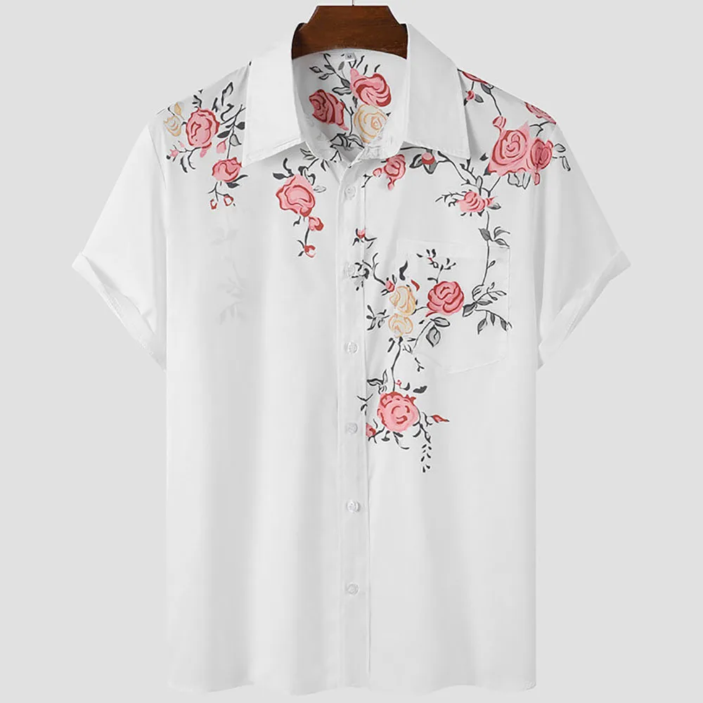 

Hawaiian Flower Shirt Harajuku Style Men Clothes Loose Breathable Men's Shirts Summer Oversize Street Casual Short Sleeve Tops