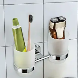 Toothbrush Holder Double Wall Mounted Toothbrush Storage Rack Bathroom Accessories Toothpaste Tumbler Stand for Couple Cup