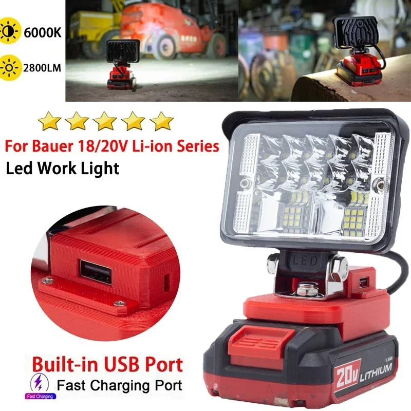 Portable Work Light for Bauer 20V Li-ion Battery with USB Fast Charging Cordless LED Work Home Camping Outdoor Travel Light