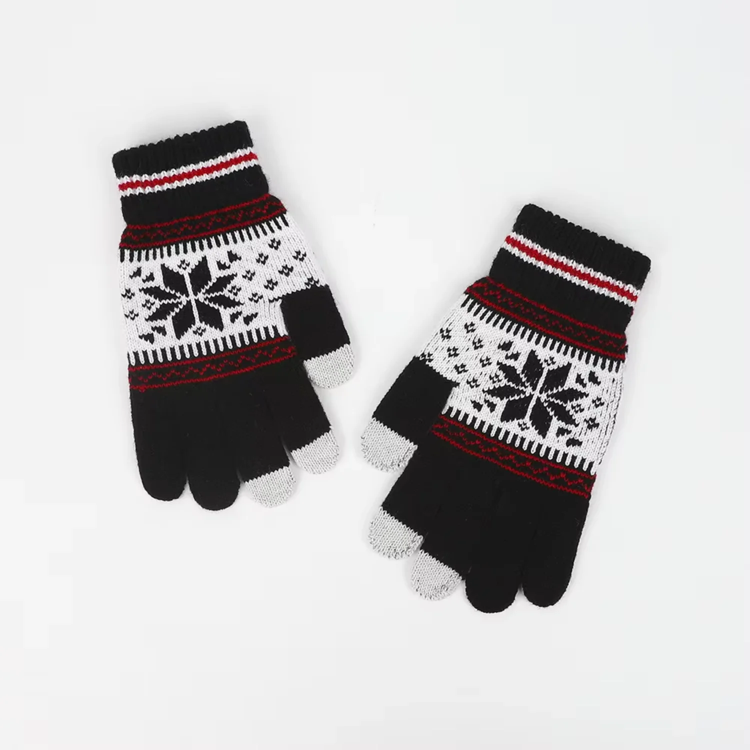Guanti touch screen caldi in stile coreano con fiocco di neve Guanti in maglia jacquard di velluto natalizio e invernale