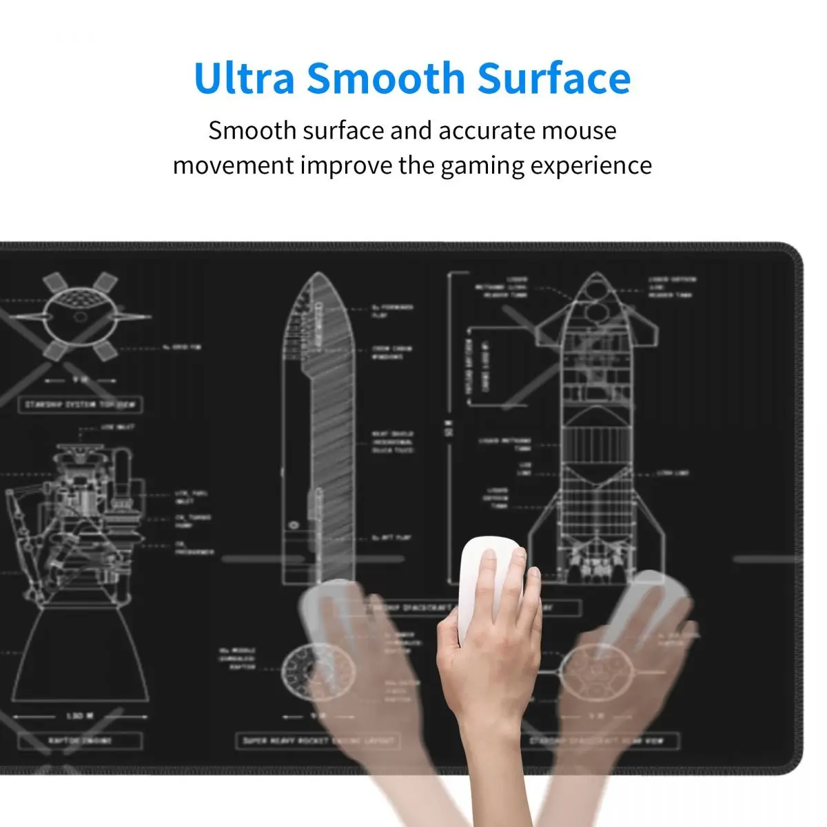 SPACEX Super Heavy Starship (White Stencil - No Background) Rubber Keyboard Pads
