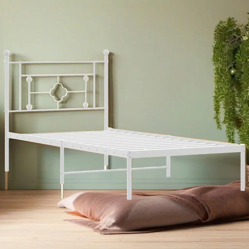 

White Metal Bed Frame with Headboard - Twin Size 39.4x78.7 inches, No Mattress Included