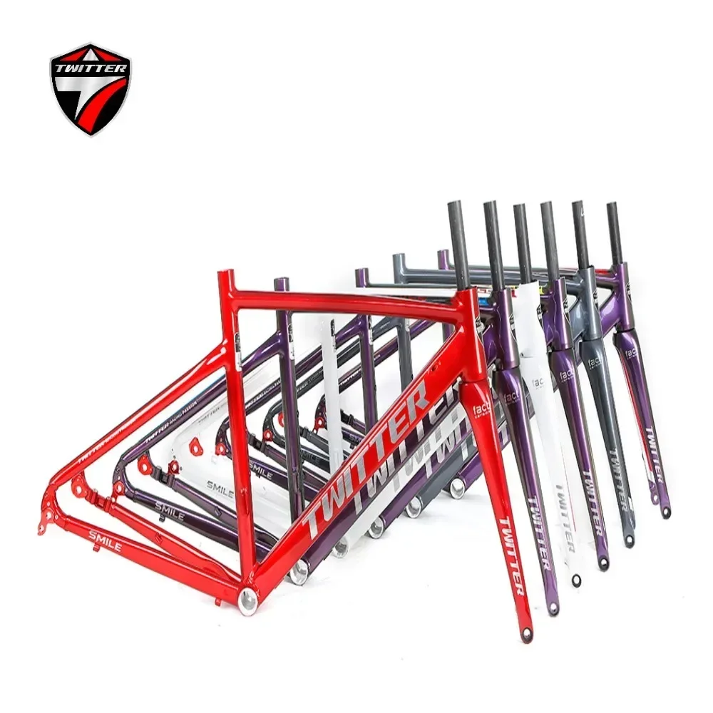 TWITTER SMILE-Road Bike Aluminum Alloy Frame, Carbon Fiber Fork, Inner Cable, Cable Barrel, Drawer version12 * 142mm, 700 * 25C,