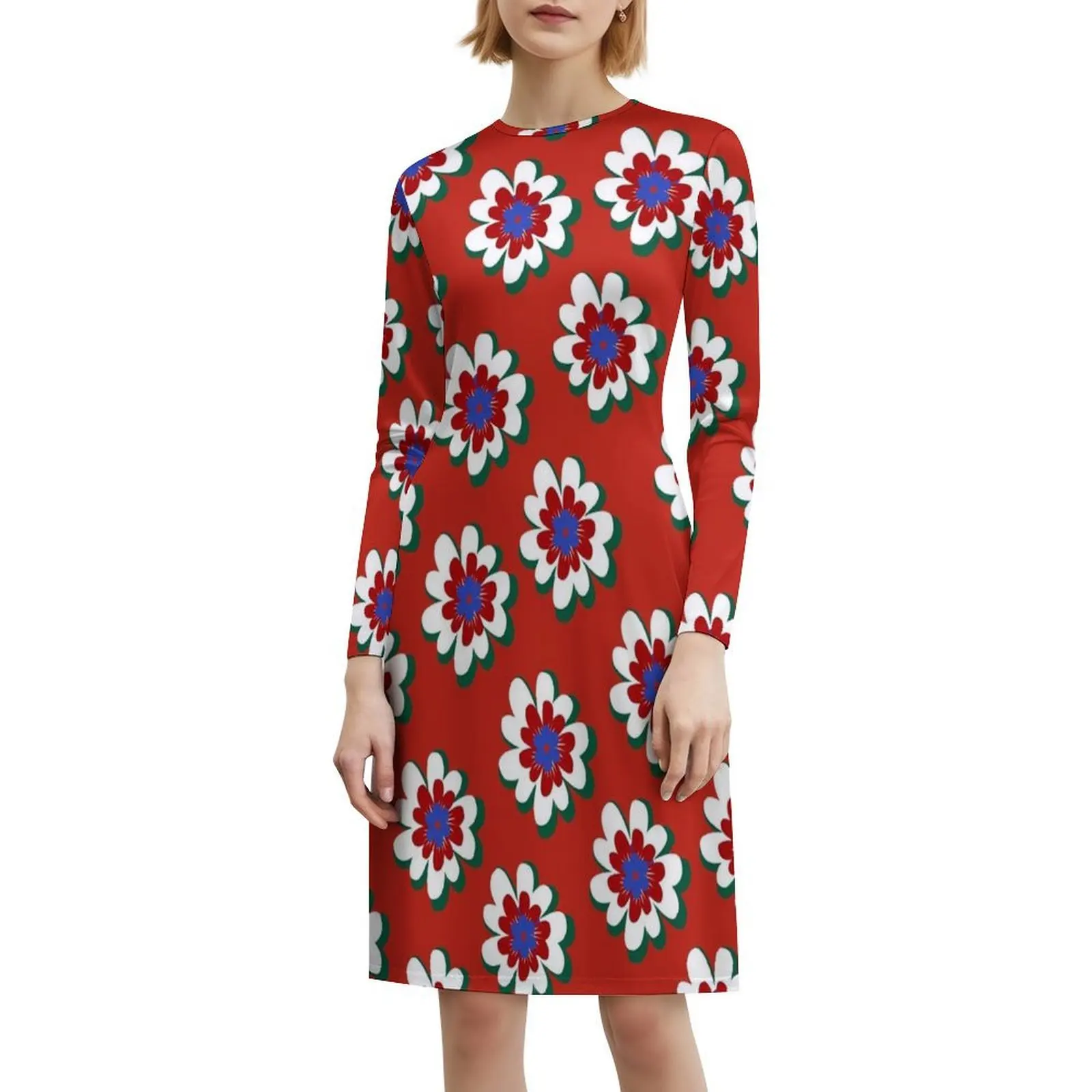 فستان حفلات نسائي صغير من الزهور البيضاء والحمراء ملابس نادي مطبوعة عصرية للنساء زهور لطيفة على شكل زهرة زهرية #6