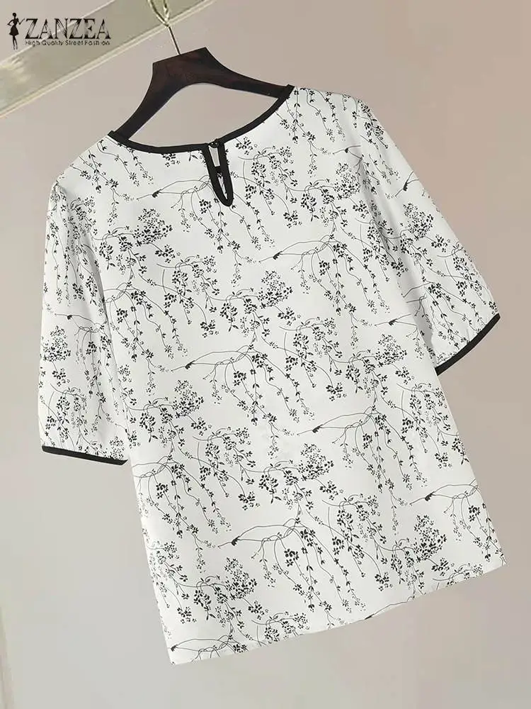 ZANZEA-Blusa con estampado Floral bohemio para mujer, camisa de manga corta a la moda, Blusas informales holgadas para vacaciones, Tops Vintage de retazos