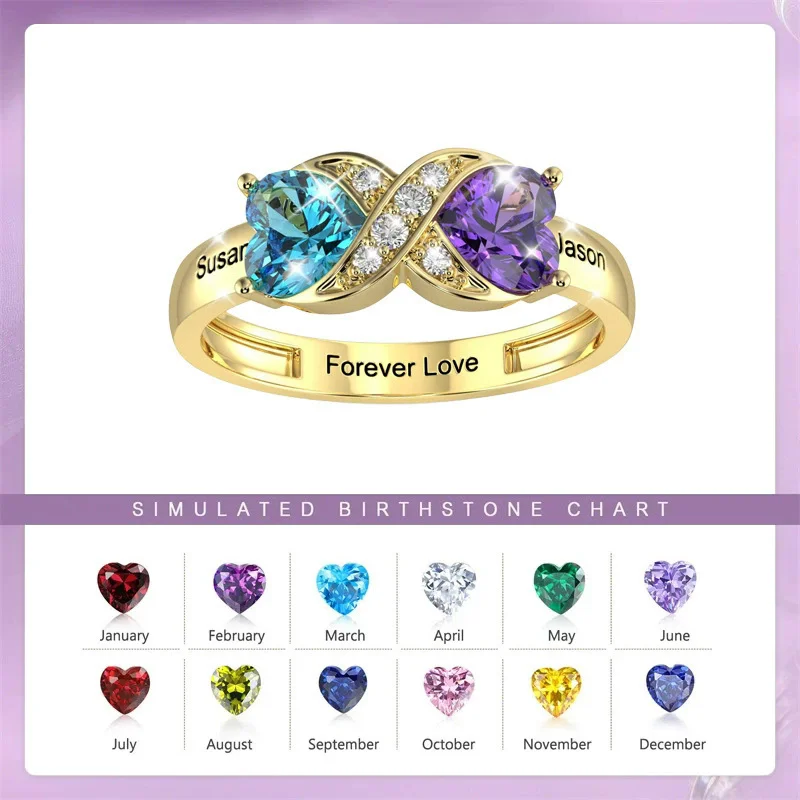 Bague de promesse personnalisée avec gravure de nom et pierre de naissance pour femme, bagues personnalisées avec pierre de naissance pour mère, fille, épouse, cadeaux d'anniversaire