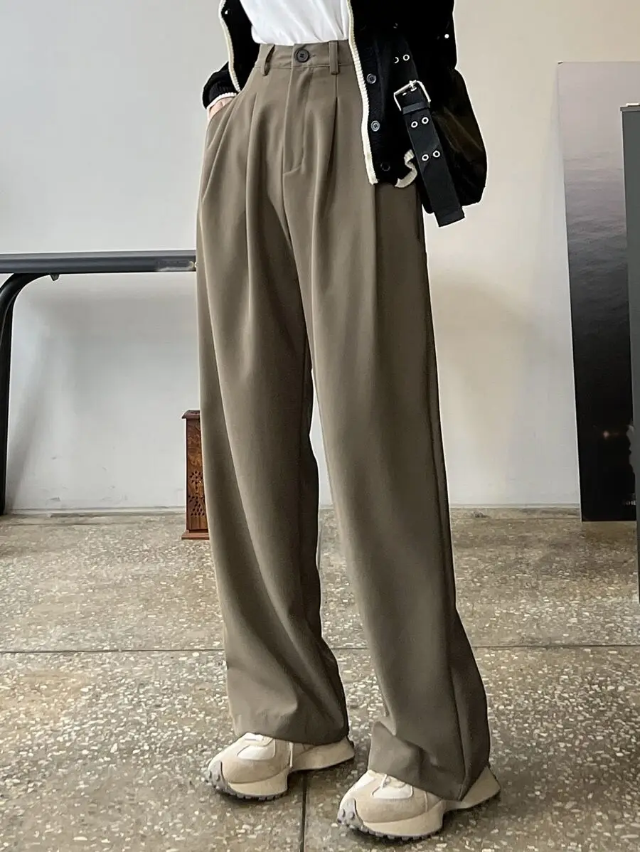 

High Waist Pleated Wide Leg Trousers for Women, Casual Office Wear