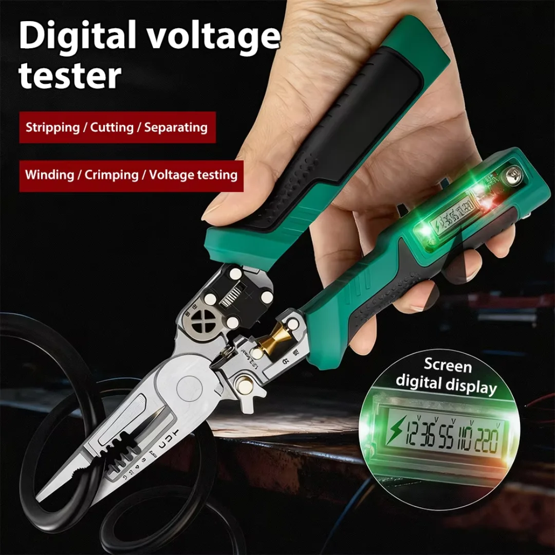 Wire Stripping Pliers with Digital Display Multifunctional Voltage Tester Electrician Pliers for Cables Cutting/Peeling/Crimping