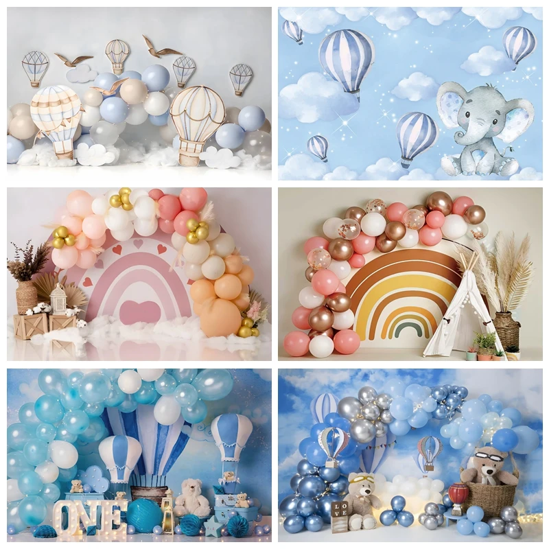 

Newborn Baby 1st Birthday Backdrop Bohemian Boho Balloon Tent Cake Table Decor Baby Shower Background Newborn Photography Props