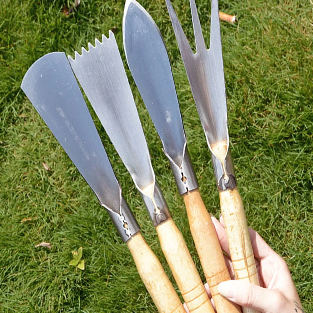 

4 Pcs Garden Trowels Stainless Steel Wood H Shovels Gardening Tools Planting Portable Soil Loosening Durable Anti Rust Long