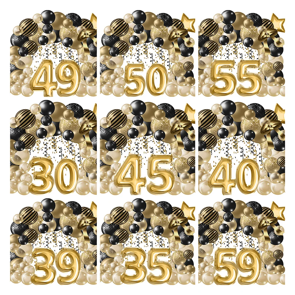 

Backdrop For Adults Birthday Party Photography Backgrounds Black And Gold Banner Balloons 30s 40s 50s 60s Wall Decoration