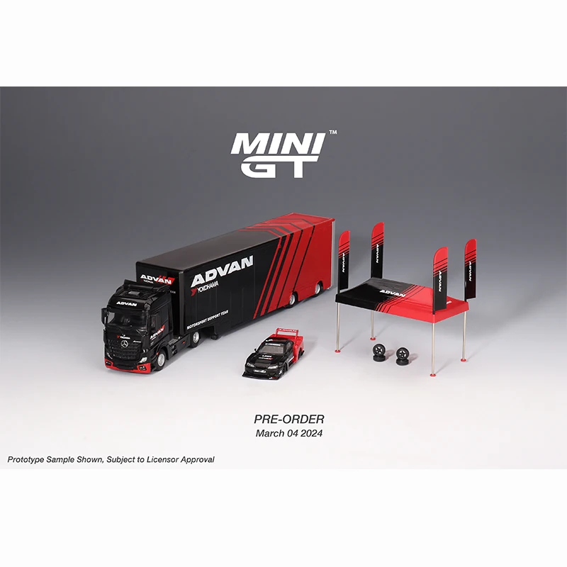 MINIGT 1/64 Nissan LB-Super Silhouette S15 SILVIA ADVAN RHD MGT00649-CH Paddock Service Tent Set - ADVAN MGTAC20 Diecast Model