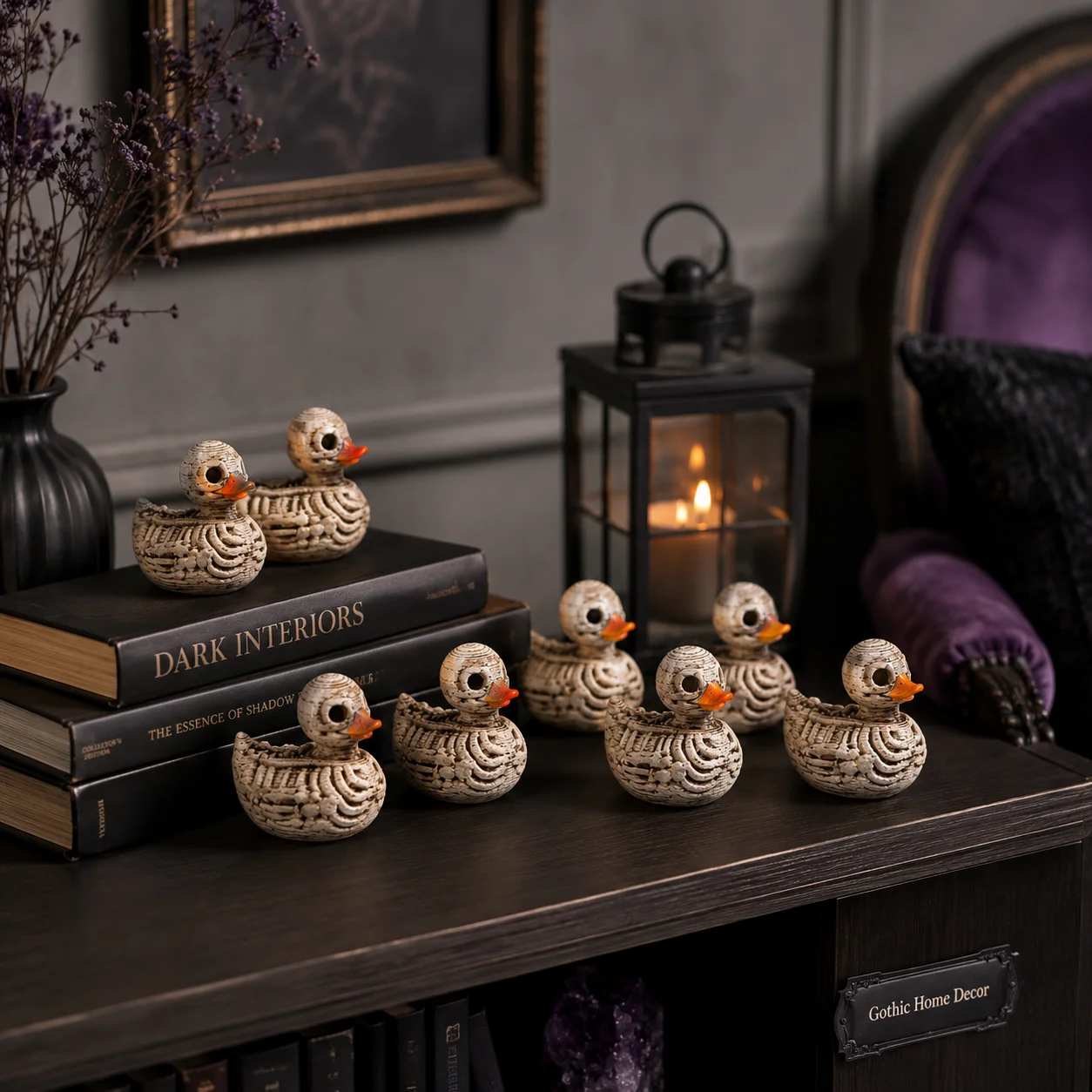 20/50Pcs Gothic Cute Skull Ducks - Resin Figurines for Halloween, Gothic Home, Office, Party - Compact Desk Decor