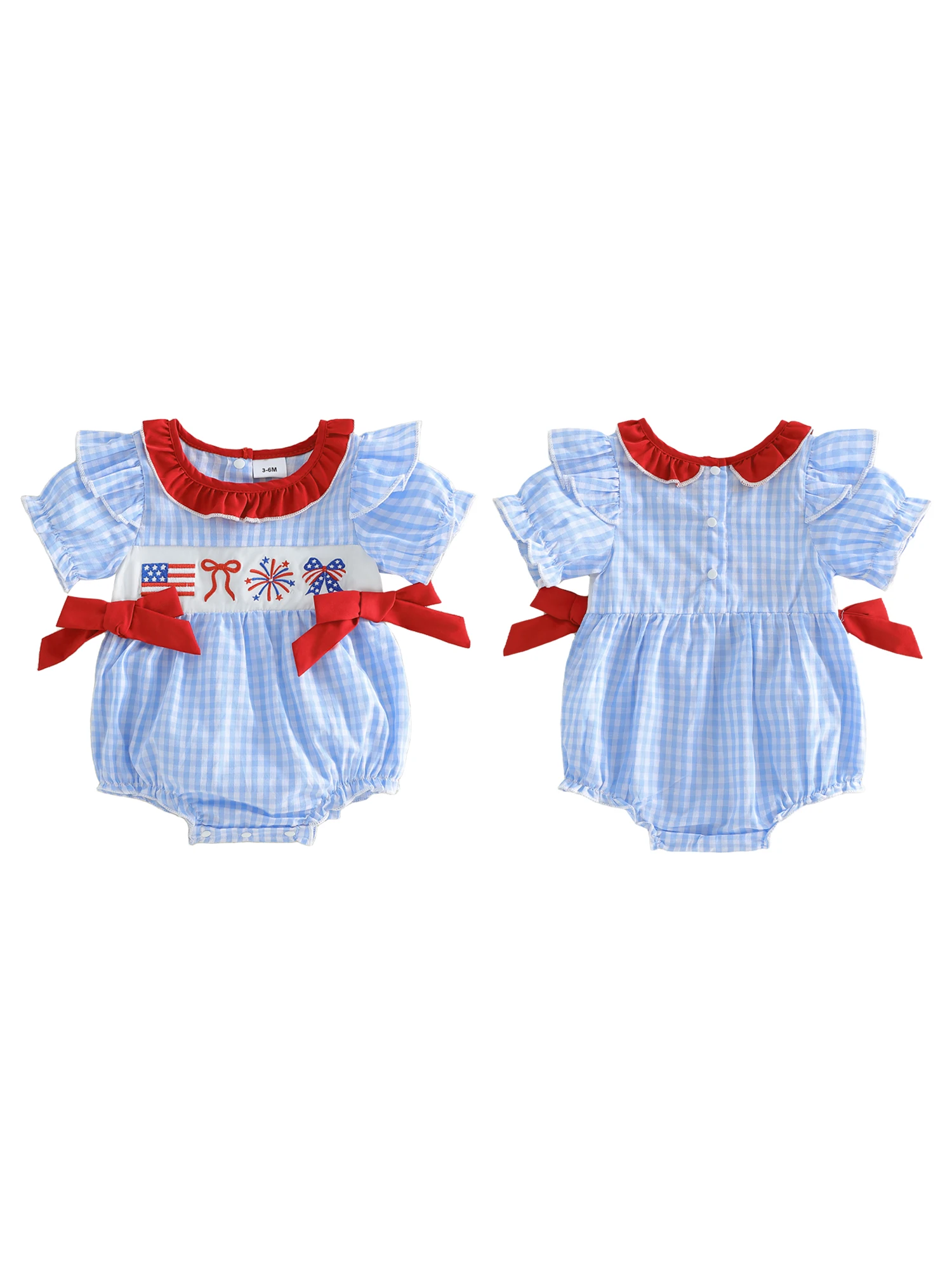 

Патриотический комбинезон для маленьких девочек с вышивкой американского флага и фейерверков, клетчатый комбинезон с короткими рукавами на День независимости