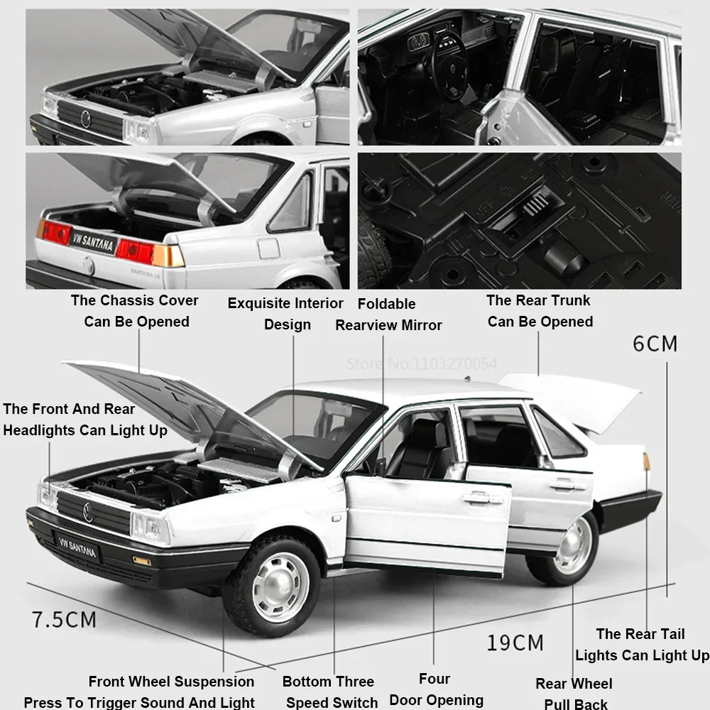 1/24 Santana modèles de voiture jouets moulé sous pression en alliage voitures de Police 6 portes ouvertes pneus en caoutchouc son lumière véhicules cadeaux d'anniversaire pour les enfants