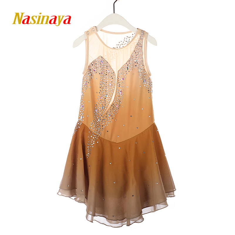 Custom Gradient Coffee Color Fine Figure Skating Competition Suit Figure Skating Show Costume Women'S Ice Skating Skirt