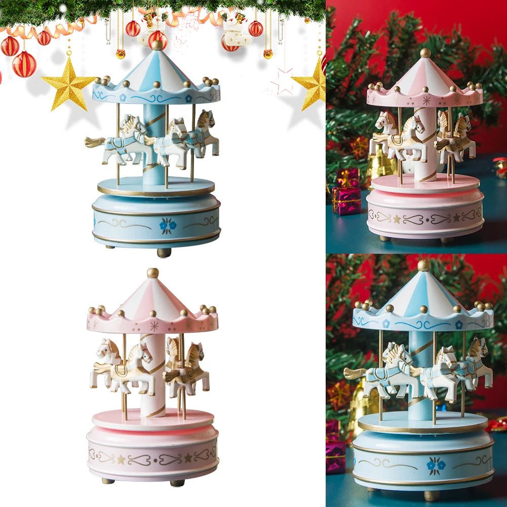 

Christmas Musical Carousel Carousel Octave Box Collectable Figurine 6.3inch Music Snow Globe Home Decoration for Children Kids