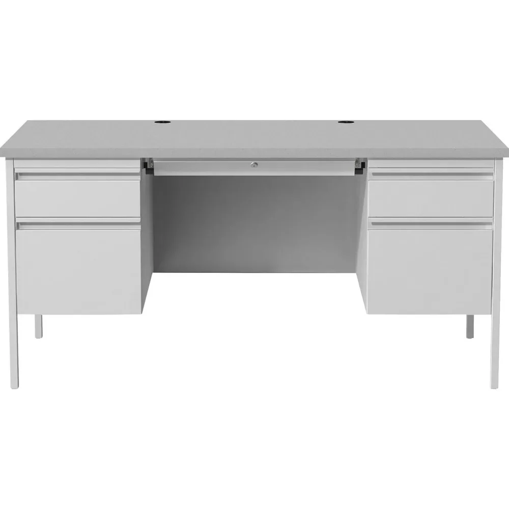 Grey Double Pedestal Steel and Laminate Desk - Stylish and Durable Office Furniture