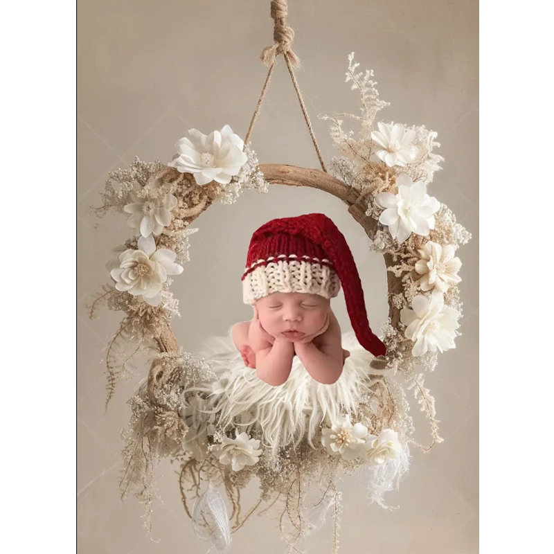 

Шапка для фотосессии новорожденного Санта-Клауса — красная шерстяная рождественская шапка ручной вязки для детской студийной съемки — мягкий гипоаллергенный праздничный реквизит