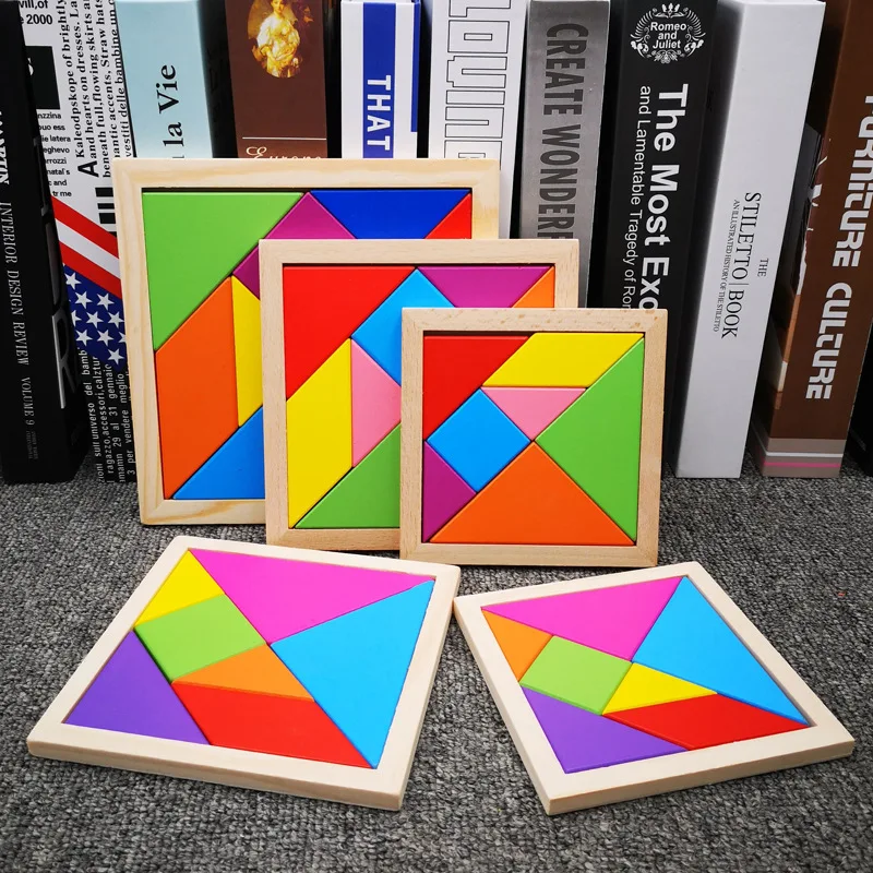 Wooden Tangram Puzzles For Kids With 7 Colored Pieces,Educational Brain Teaser,Learning Toy For Boys And Girls, Fun Party Favor