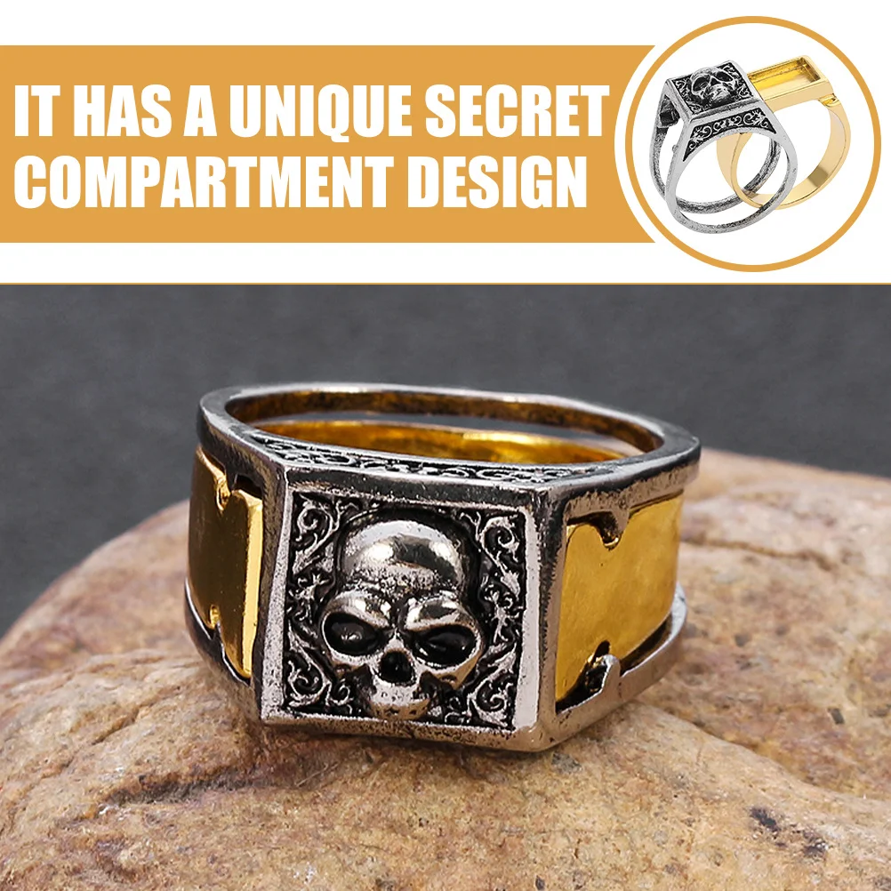 

Secret Compartment Ring Skull Design Vintage Carved Band Suitable for Daily Wear Punk Jewelry Secret Compartment Ring
