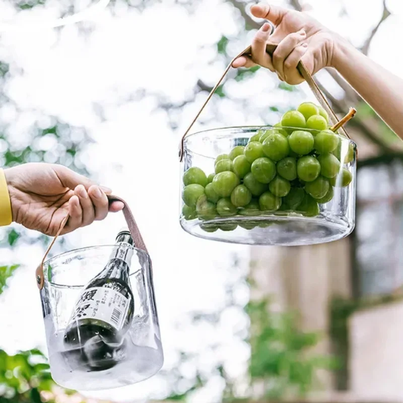 PET Ice Bucket High-value Household Portable Transparent Basket Beer Barrel Champagne Wine Fruit Storage Basket Home Accessories