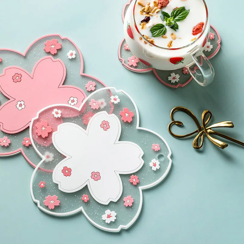 sakura Coaster Silicone Cup Mat Drink Coaster Onderzetters Non-Slip Dessous De Verre Drink Coffee Cup Mat Holder Coasters