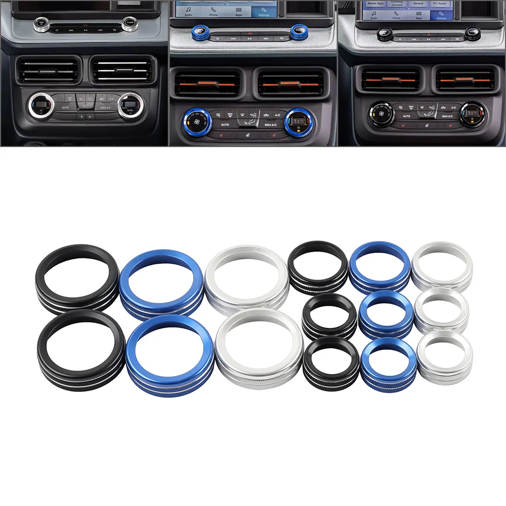 

5Pcs AC Headlight Radio Switch Knob Trim Ring Interior Accessories For Ford Maverick 2022-2023 Aluminum Silver/Black/Blue