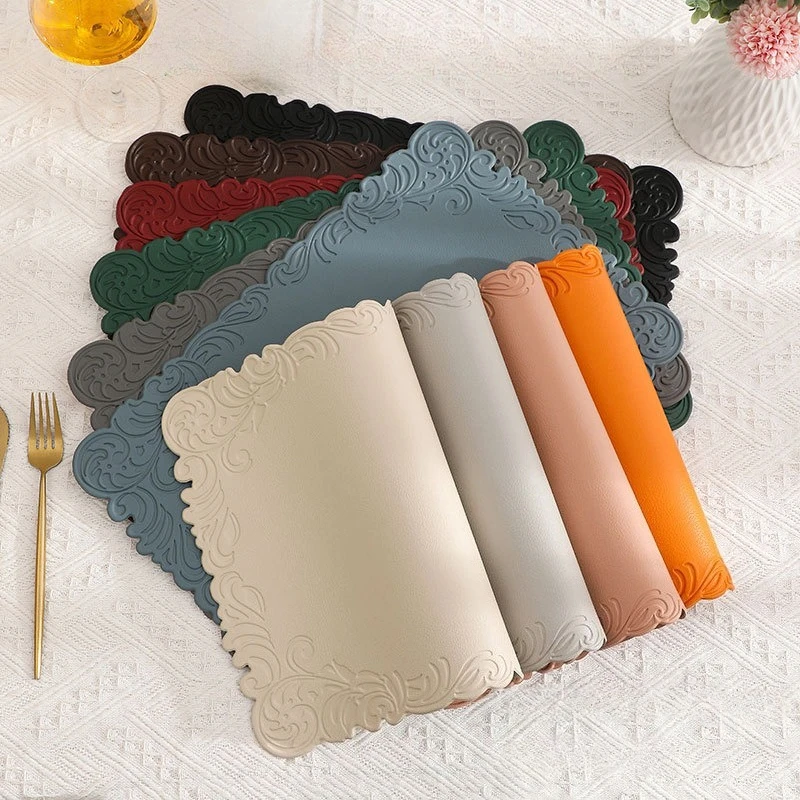 Embossed Lace PU Leather Placemat Home Restaurant Oil Resistant Heat-resistant Coffee Tea Dining Table Decorative Mat Coaster