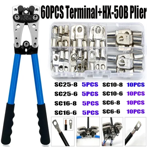 Imagen 2 del producto 60/70/100 Uds coche Auto anillo de cobre Terminal Cable conector de engarzado Cable desnudo terminales de batería Kit de conectores soldados HX-50B