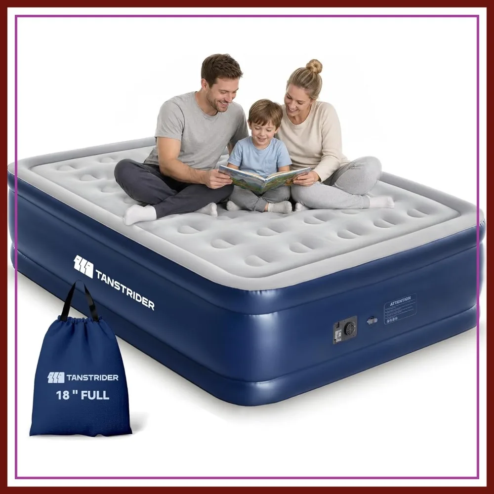 

Full Air Mattress with Built-in Pump, 18" Raised Inflatable Bed for Guests, Home, Camping, 600lbs