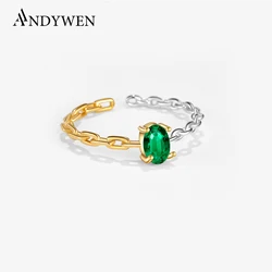 ANDYWEN 925 Sterling Silver Blue or Green Zircon Open Ring Adjustable 2024 New Design Luxury Exquisite Party Jewelry For Women