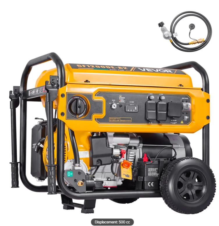 

Dual Fuel Generator, 13500W Gas / 12000W LPG Peak, Electric Start, CO Sensor, 20A&50A Outlets for Home Backup