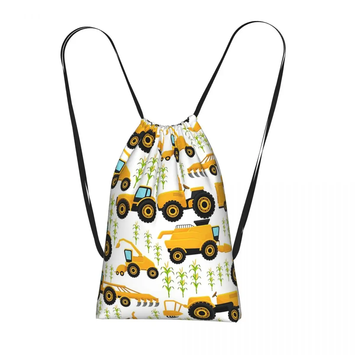 Cartoon Truck Car Tractor Excavator Pattern Backpacks Portable Drawstring Bundle Pocket Shoes Bag Book Bags for Travel Students