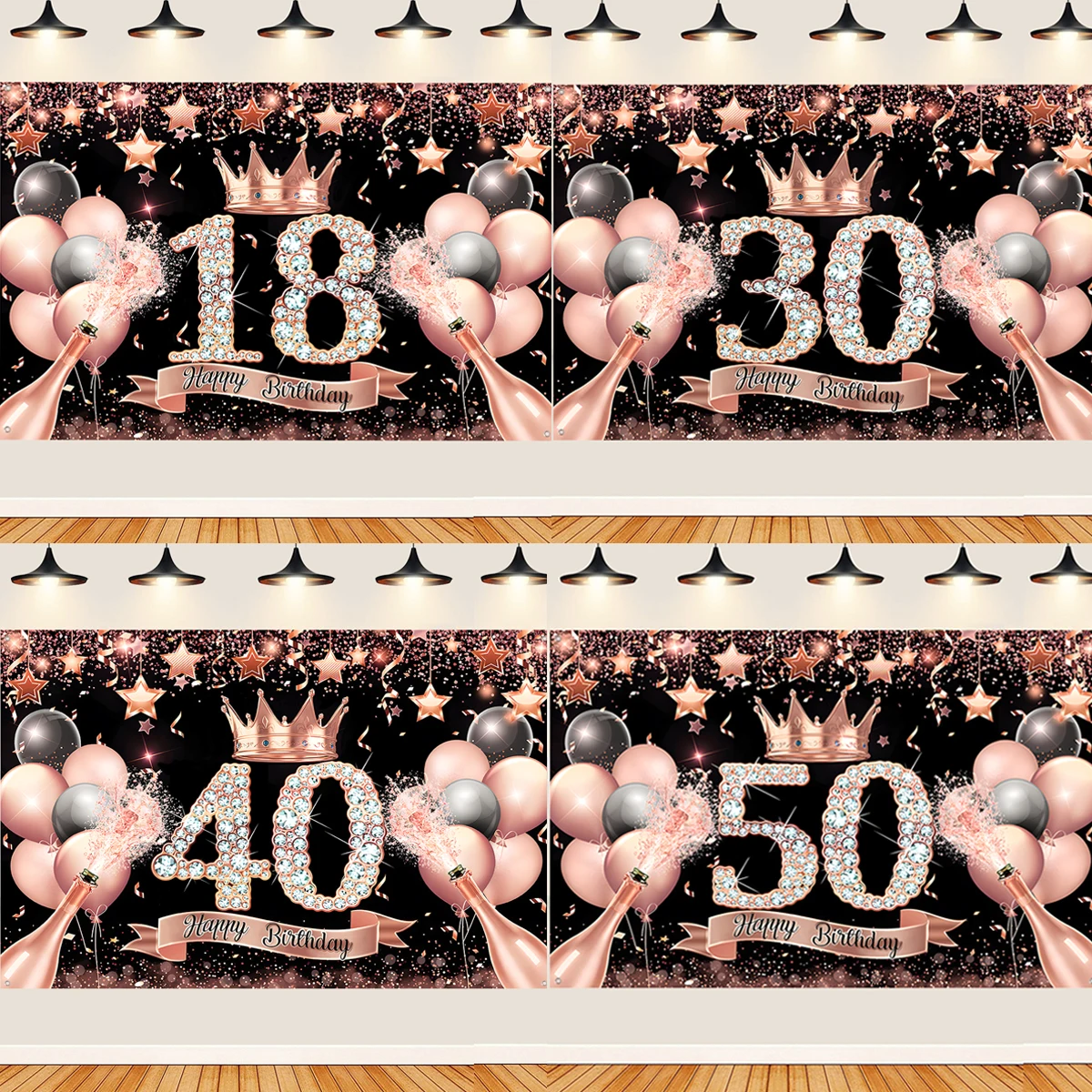 

Black Pink Birthday Party Backdrop 18th 30th 40th Happy Birthday Party Decor Adults Woman Girl Backdrop Anniversary Supplies