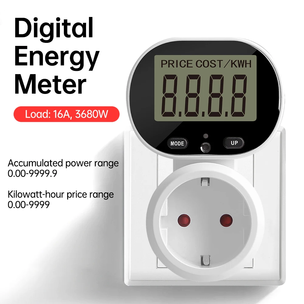 220V Electricity Power Meter Wattmeter LCD Digital Energy Meter Socket Electric Tester EU Socket Wattage Measuring