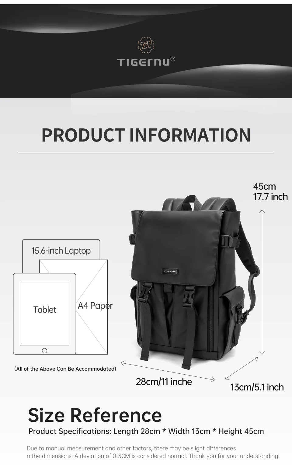 Tigernu Herren Rucksack Jugend Schulrucksäcke Mode Kabinenrucksack für Männer 15,6 Zoll Laptop Rucksäcke Reise Mochilas Rucksack – Detail 3