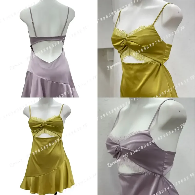 Sexy Lingerie Suspender Nightdress Women Front Bow Hollow Back Fishtail Sleep Dress Flowing Cloud Pajamas
