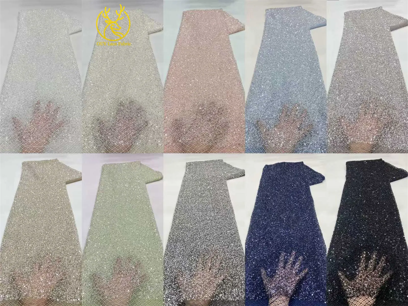 Weißer französischer Perlen-Pailletten-Spitzenstoff 2026 Hochwertiger nigerianischer afrikanischer Spitzenstoff, geeignet für Hochzeiten und Partys, 5 Yards – Detail 3