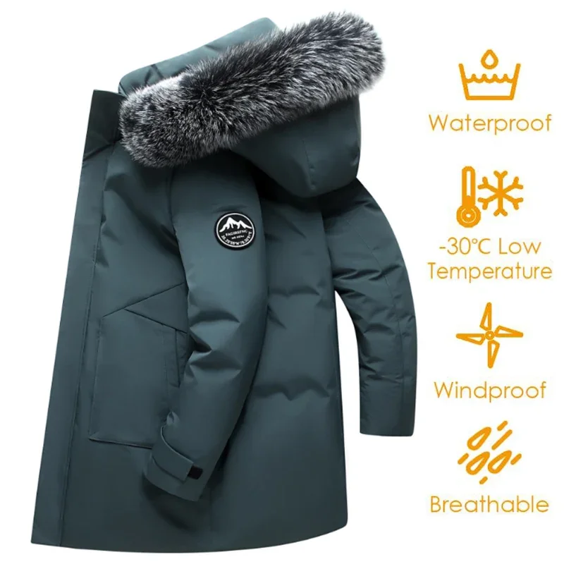 

Men Windproof Down Jacket Autumn Winter White Duck Down Long Parkas Coats Mens Warm Hooded Jacket Parkas Multi Pockets Overcoat