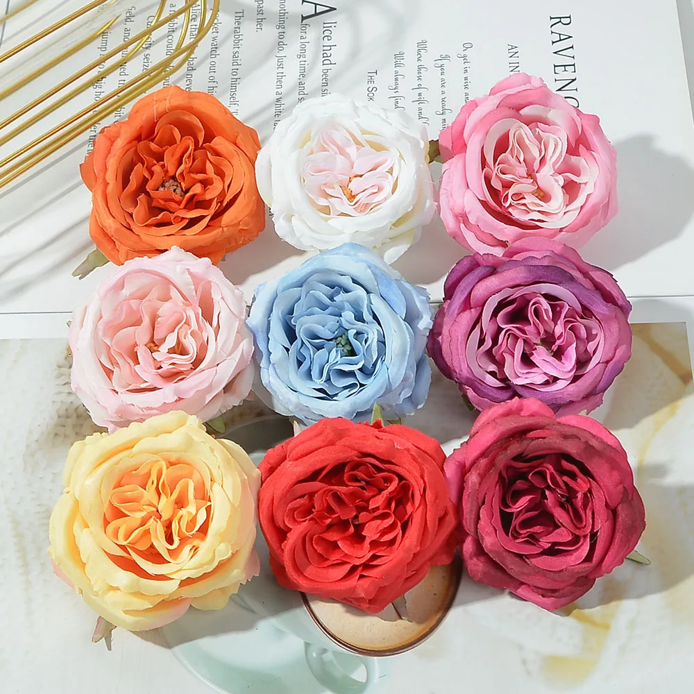 10Pcs Artificial Flowers Heads 7cm Silk Peony Head For Wedding Home Decoration  Fake Flowers DIY Garland Scrapbook Gift Box