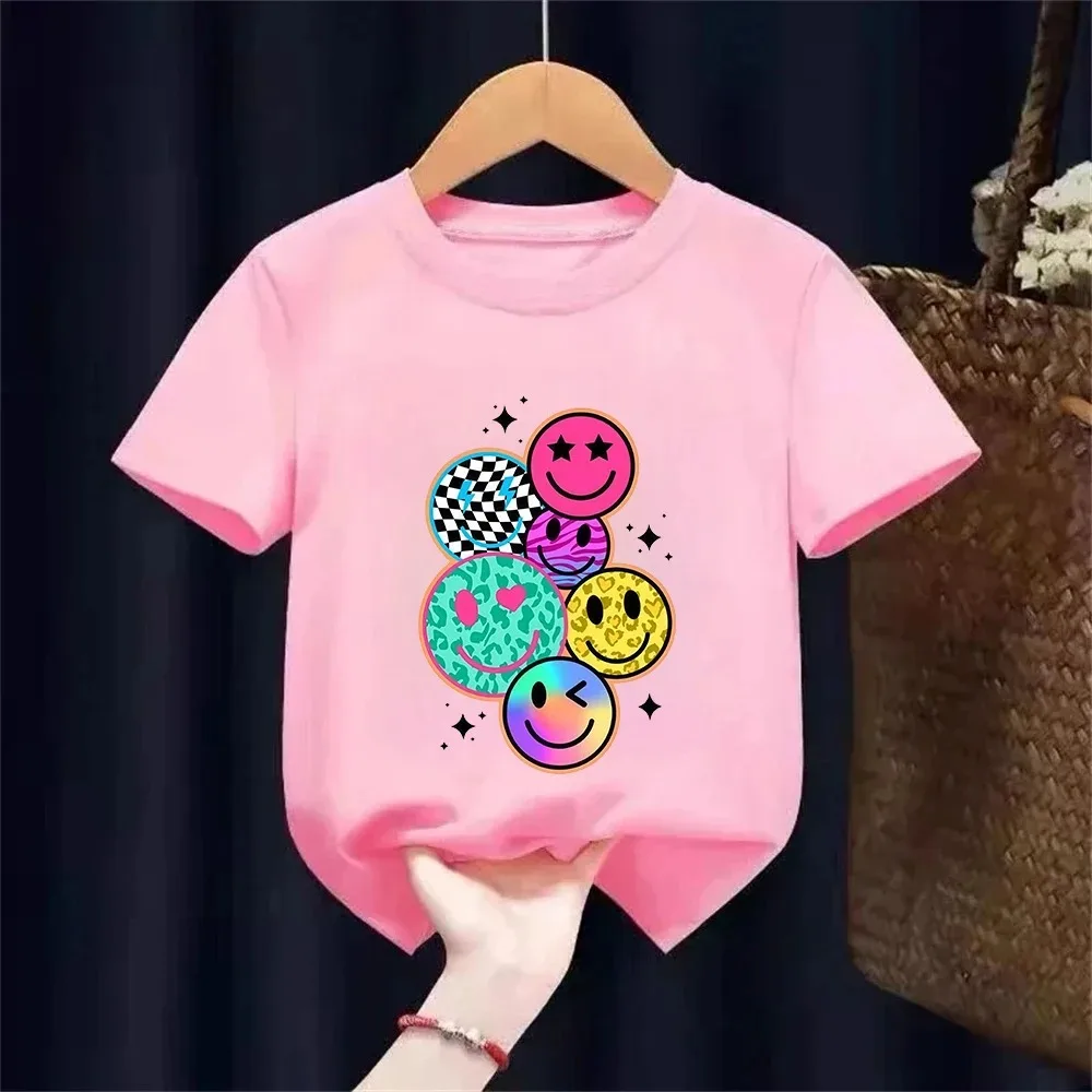 

Kids Cartoon Smiley Face Print Short-sleeved T-shirt Casual and Versatile Style Suitable for Children's Outings and Daily Wear