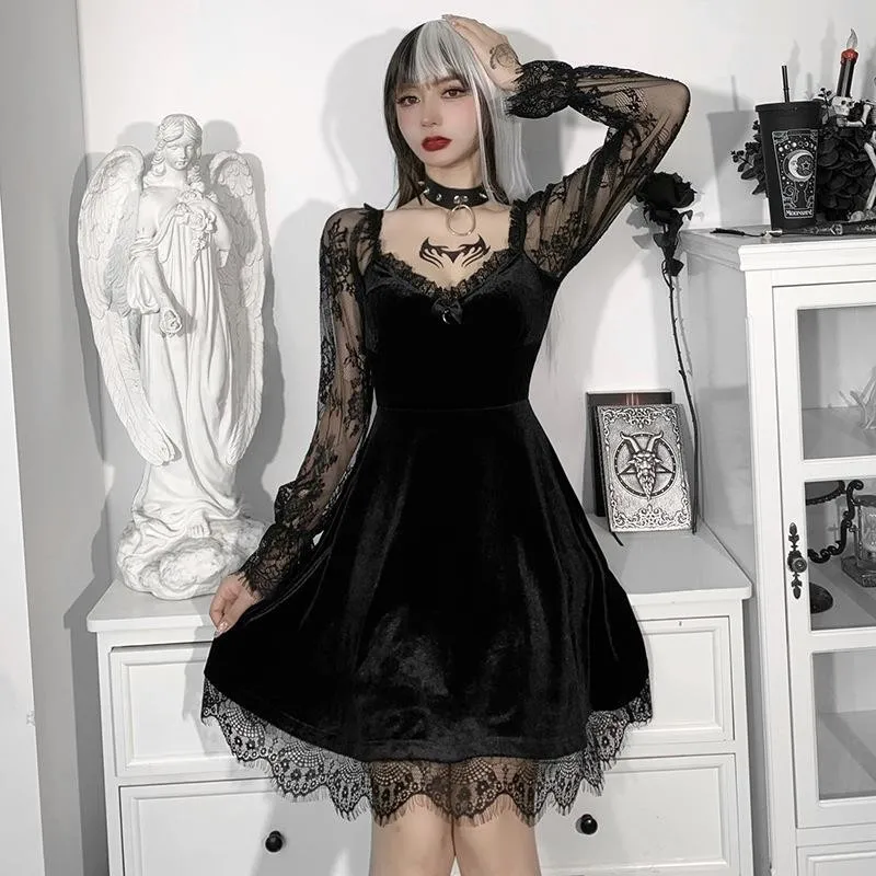 Dark Punk New Sexy Lace Stitching Retro Dress Hottie Halloween Cosplay Vampire Prom Suit