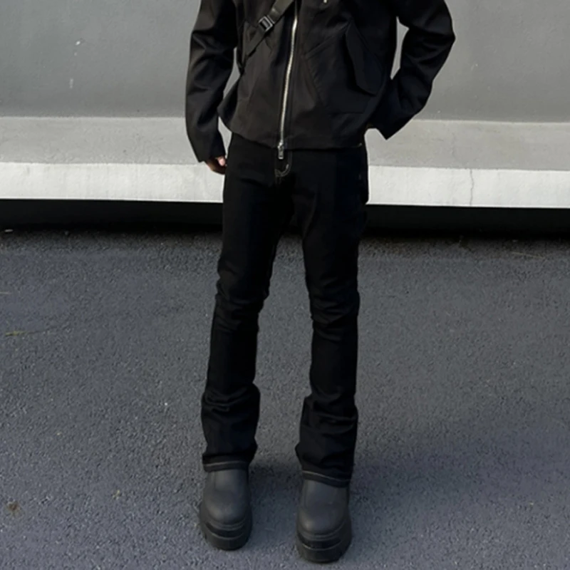 Men Fashion Cool Style Streetwear Jeans Male Daily Hot Sale Basic Black Denim Pants Slim Fit Casual Bell Bottom Denim Trousers