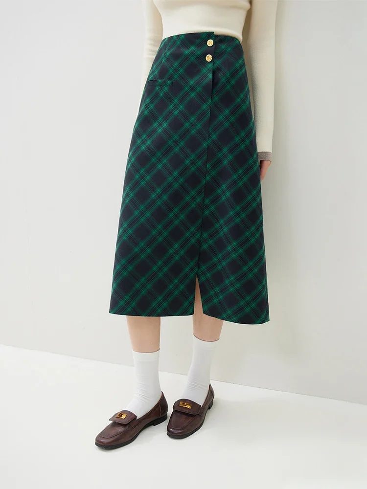 

FSLE England Style Vintage Plaid Woolen Skirt for Women Autumn and Winter 2023 New 30% Wool High Waist A-Line Skirt Female